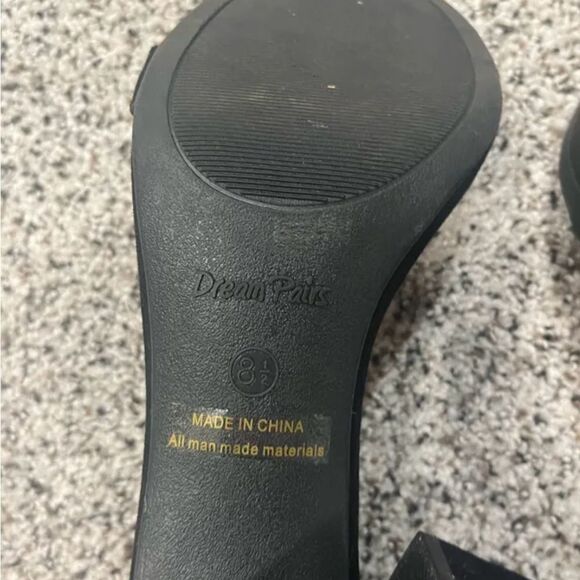 Dream Paris Black Faux Suede Block Heel Pumps Open Toe Ankle Strap Size 8.5 - Picture 6 of 6